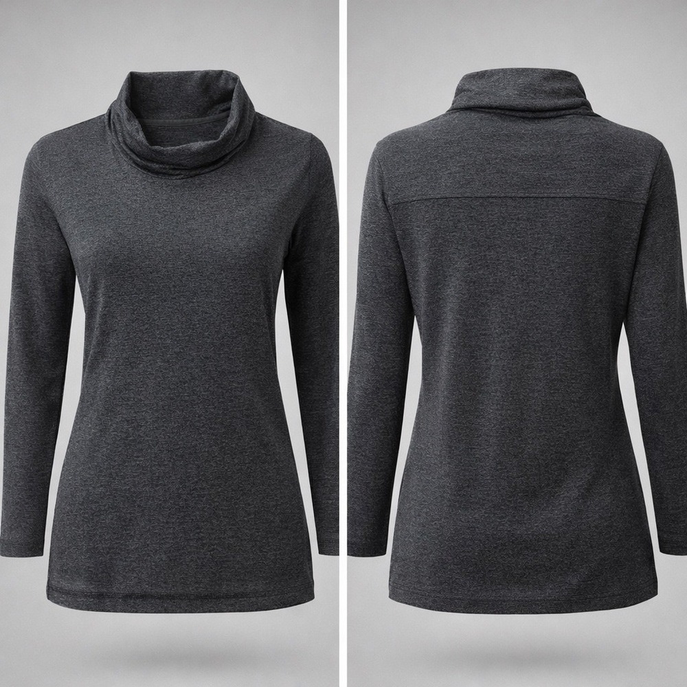 Columbia Womens XL6314 Cowl Neck Long Sleeve Top Grey Herringbone S oversized